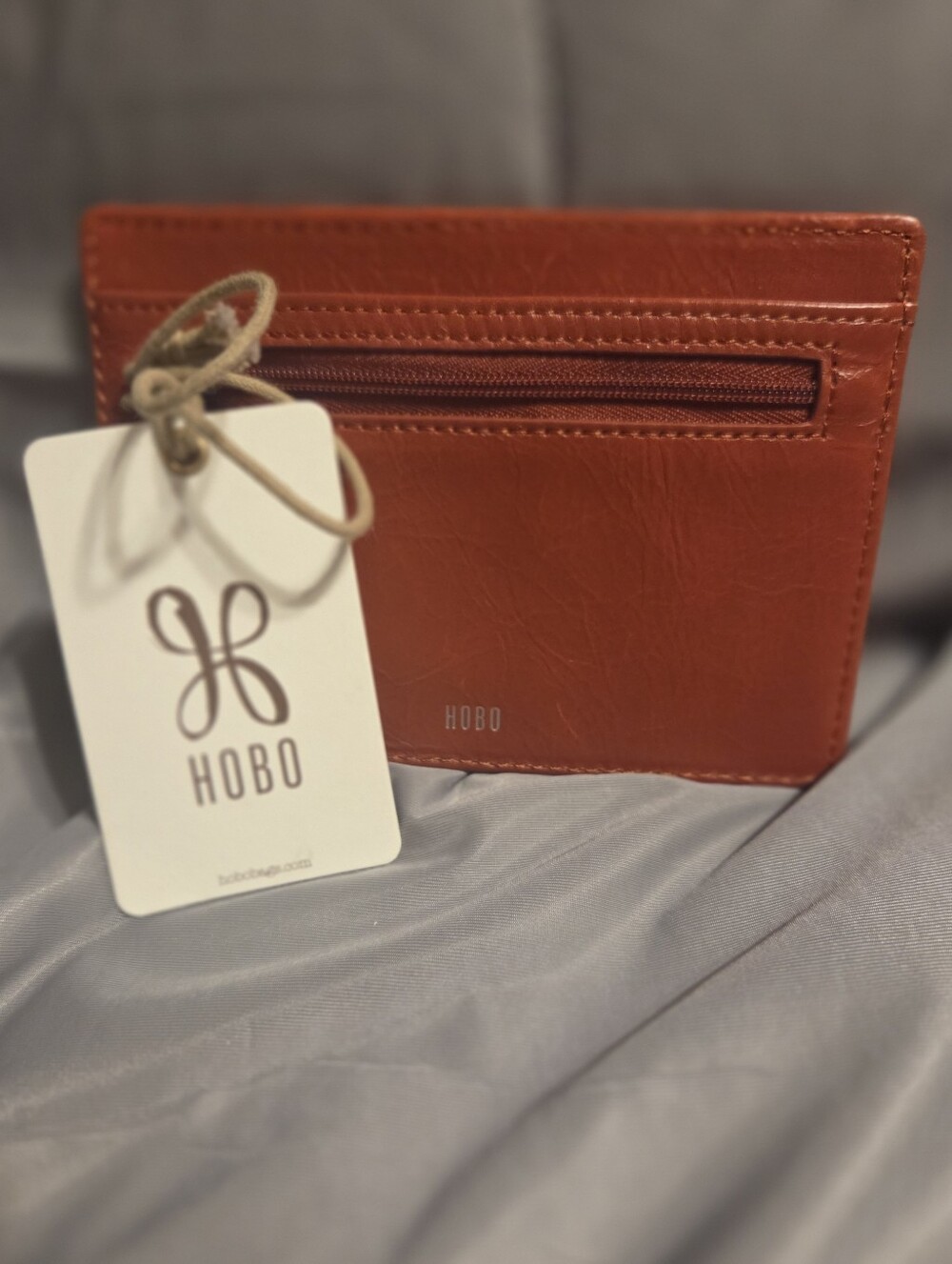 HOBO Burnt Orange Leather Card Holder with ID Window